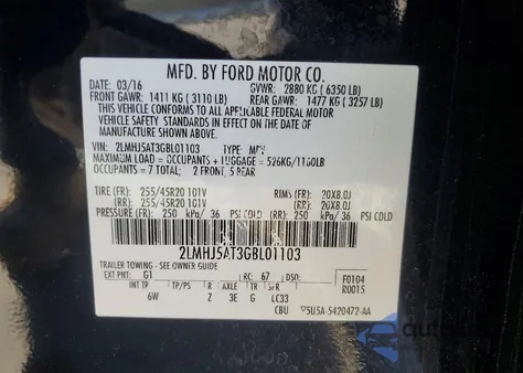 2016 Lincoln Mkt from USA, damaged, VIN 2LMHJ5AT3GBL01103